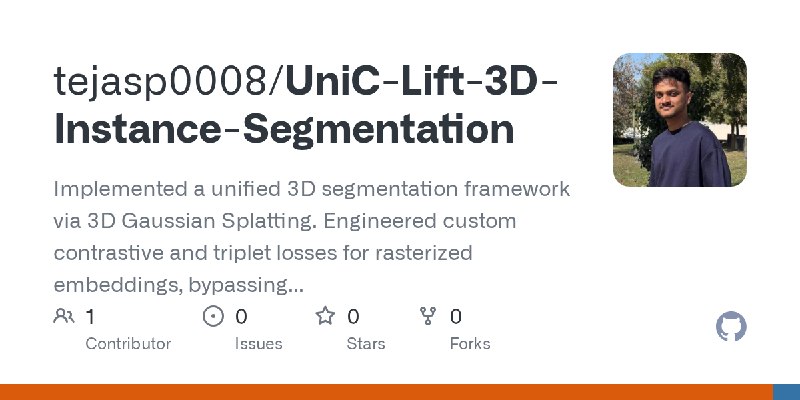 GitHub - tejasp0008/UniC-Lift-3D-Instance-Segmentation: Implemented a unified 3D segmentation framework via 3D Gaussian Splatting.…