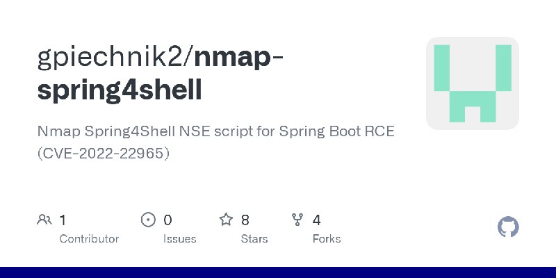 GitHub - gpiechnik2/nmap-spring4shell: Nmap Spring4Shell NSE script for Spring Boot RCE (CVE-2022-22965)