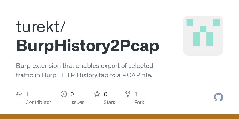 GitHub - turekt/BurpHistory2Pcap: Burp extension that enables export of selected traffic in Burp HTTP History tab to a PCAP file.