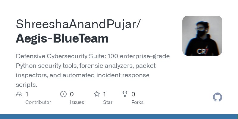 GitHub - ShreeshaAnandPujar/Aegis-BlueTeam: Defensive Cybersecurity Suite: 100 enterprise-grade Python security tools, forensic…