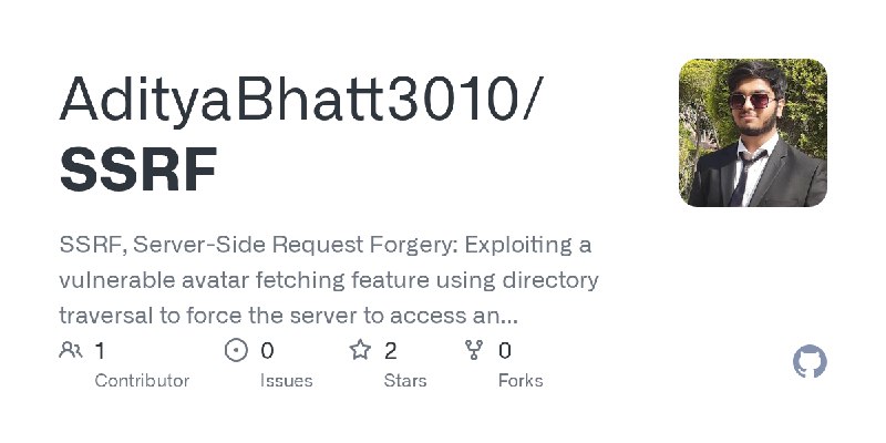 GitHub - AdityaBhatt3010/SSRF: SSRF, Server-Side Request Forgery: Exploiting a vulnerable avatar fetching feature using directory…