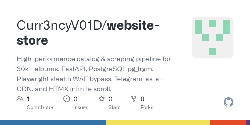 GitHub - Curr3ncyV01D/website-store: High-performance catalog & scraping pipeline for 30k+ albums. FastAPI, PostgreSQL pg_trgm…