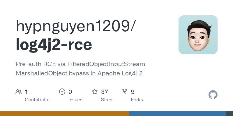 GitHub - hypnguyen1209/log4j2-rce: Pre-auth RCE via FilteredObjectInputStream MarshalledObject bypass in Apache Log4j 2