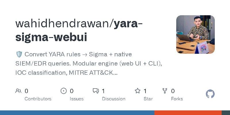 GitHub - wahidhendrawan/yara-sigma-webui: 🛡️ Convert YARA rules → Sigma + native SIEM/EDR queries. Modular engine (web UI + CLI)…