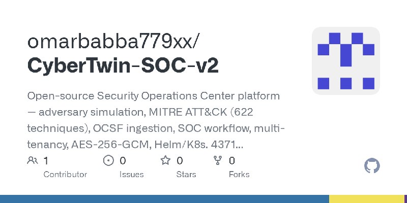 GitHub - omarbabba779xx/CyberTwin-SOC-v2: Open-source Security Operations Center platform — adversary simulation, MITRE ATT&CK…