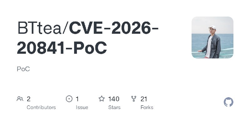 GitHub - BTtea/CVE-2026-20841-PoC: PoC