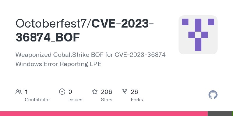 GitHub - Octoberfest7/CVE-2023-36874_BOF: Weaponized CobaltStrike BOF for CVE-2023-36874 Windows Error Reporting LPE