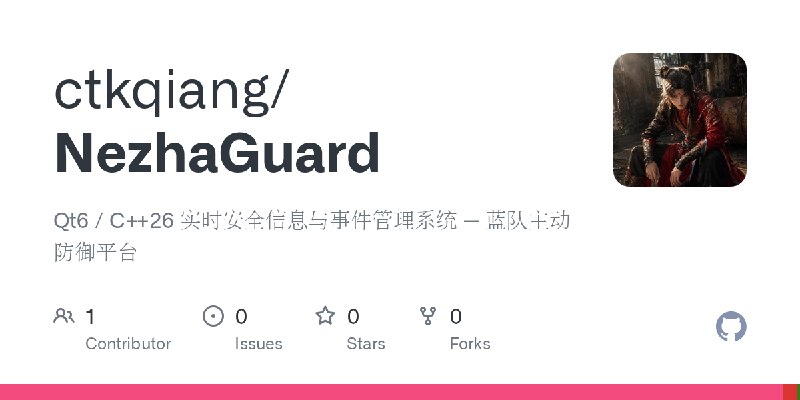 GitHub - ctkqiang/NezhaGuard: Qt6 / C++26 实时安全信息与事件管理系统 — 蓝队主动防御平台