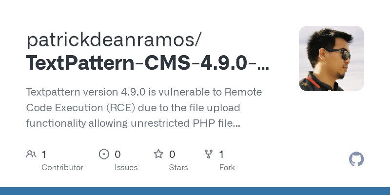 GitHub - patrickdeanramos/TextPattern-CMS-4.9.0-dev-Authenticated-Remote-Command-Execution-RCE-Through-File-Upload: Textpattern…