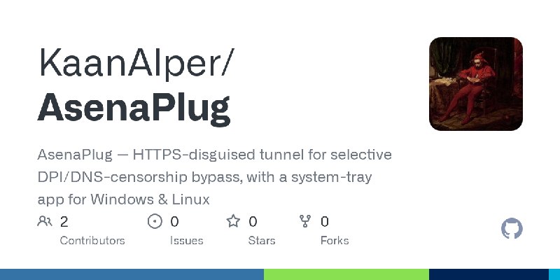 GitHub - KaanAlper/AsenaPlug: AsenaPlug — HTTPS-disguised tunnel for selective DPI/DNS-censorship bypass, with a system-tray app…
