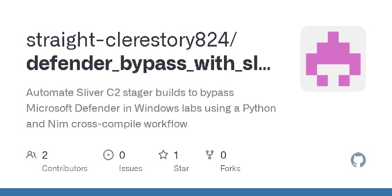 GitHub - straight-clerestory824/defender_bypass_with_sliver: Automate Sliver C2 stager builds to bypass Microsoft Defender in Windows…