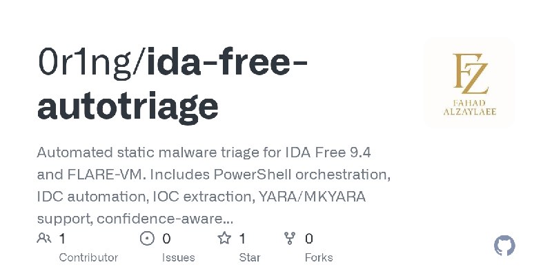 GitHub - 0r1ng/ida-free-autotriage: Automated static malware triage for IDA Free 9.4 and FLARE-VM. Includes PowerShell orchestration…