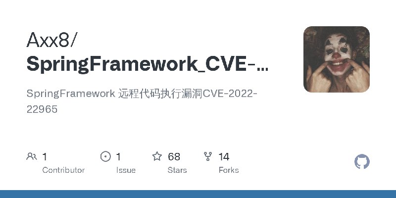 GitHub - Axx8/SpringFramework_CVE-2022-22965_RCE: SpringFramework 远程代码执行漏洞CVE-2022-22965
