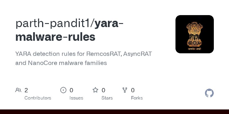 GitHub - parth-pandit1/yara-malware-rules: YARA detection rules for RemcosRAT, AsyncRAT and NanoCore malware families