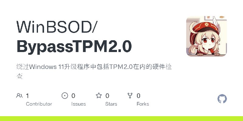 GitHub - WinBSOD/BypassTPM2.0: 绕过Windows 11升级程序中包括TPM2.0在内的硬件检查