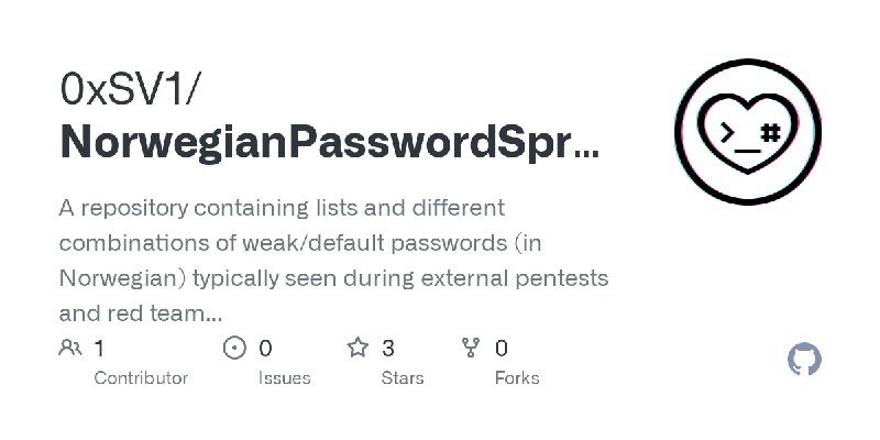 GitHub - 0xSV1/NorwegianPasswordSpraying: A repository containing lists and different combinations of weak/default passwords (in…