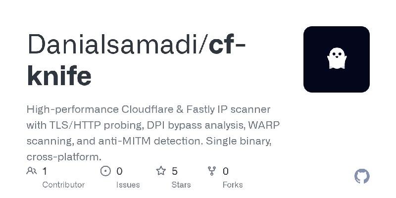 GitHub - Danialsamadi/cf-knife: High-performance Cloudflare & Fastly IP scanner with TLS/HTTP probing, DPI bypass analysis, WARP…