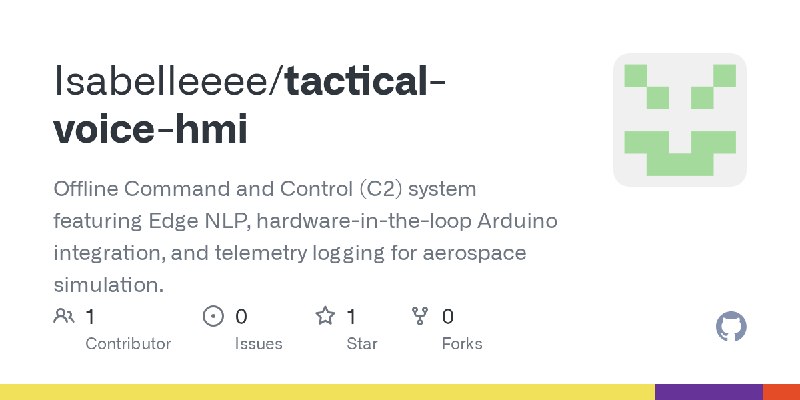 GitHub - Isabelleeee/tactical-voice-hmi: Offline Command and Control (C2) system featuring Edge NLP, hardware-in-the-loop Arduino…