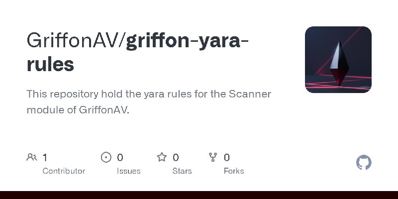 GitHub - GriffonAV/griffon-yara-rules: This repository hold the yara rules for the Scanner module of GriffonAV.
