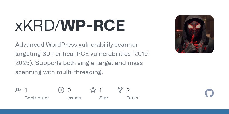 GitHub - xKRD/WP-RCE: Advanced WordPress vulnerability scanner targeting 30+ critical RCE vulnerabilities (2019-2025). Supports…