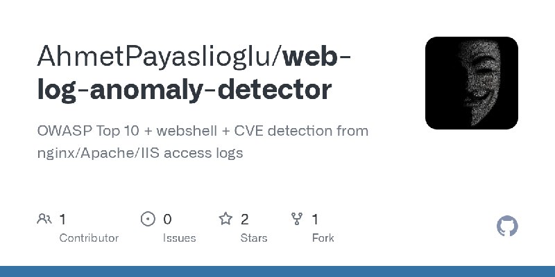 GitHub - AhmetPayaslioglu/web-log-anomaly-detector: OWASP Top 10 + webshell + CVE detection from nginx/Apache/IIS access logs