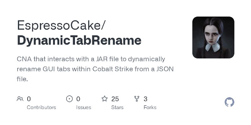 GitHub - EspressoCake/DynamicTabRename: CNA that interacts with a JAR file to dynamically rename GUI tabs within Cobalt Strike…