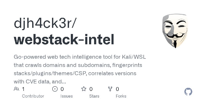 GitHub - djh4ck3r/webstack-intel: Go-powered web tech intelligence tool for Kali/WSL that crawls domains and subdomains, fingerprints…
