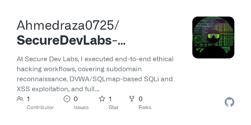GitHub - Ahmedraza0725/SecureDevLabs-EthicalHacking-Internship: At Secure Dev Labs, I executed end-to-end ethical hacking workflows…