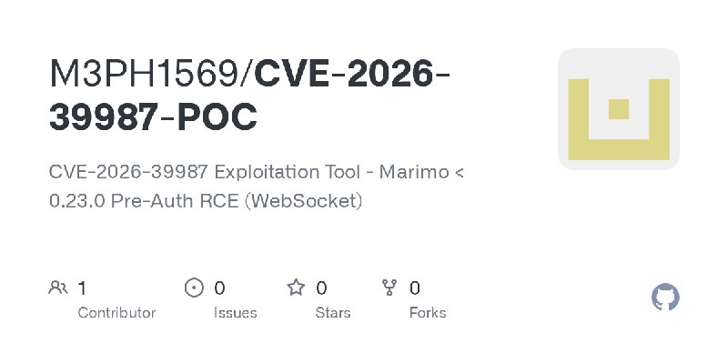 GitHub - M3PH1569/CVE-2026-39987-POC: CVE-2026-39987 Exploitation Tool - Marimo < 0.23.0 Pre-Auth RCE (WebSocket)