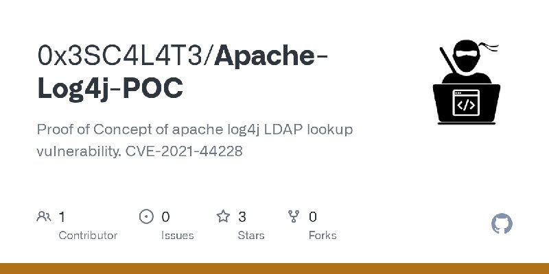 GitHub - 0x3SC4L4T3/Apache-Log4j-POC: Proof of Concept of apache log4j LDAP lookup vulnerability. CVE-2021-44228