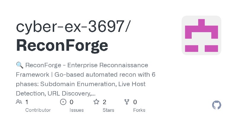 GitHub - cyber-ex-3697/ReconForge: 🔍 ReconForge - Enterprise Reconnaissance Framework | Go-based automated recon with 6 phases:…