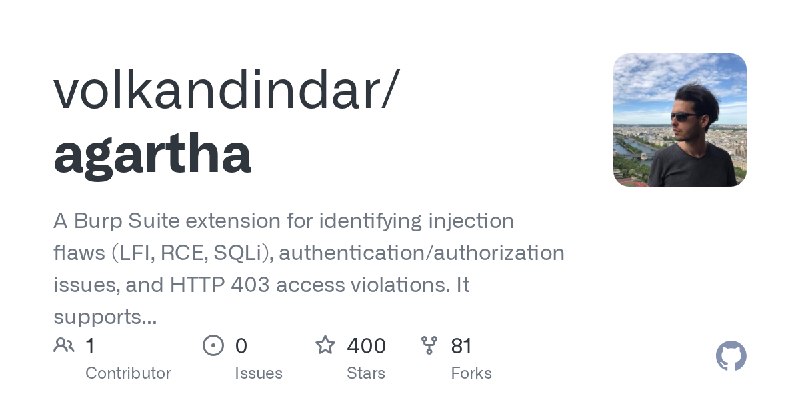GitHub - volkandindar/agartha: A Burp Suite extension for identifying injection flaws (LFI, RCE, SQLi), authentication/authorization…