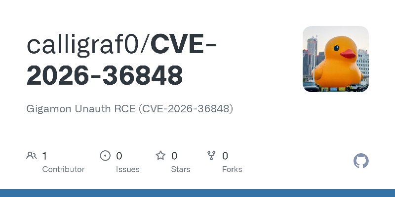 GitHub - calligraf0/CVE-2026-36848: Gigamon Unauth RCE (CVE-2026-36848)