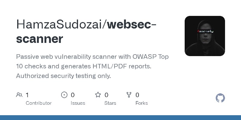 GitHub - HamzaSudozai/websec-scanner: Passive web vulnerability scanner with OWASP Top 10 checks and generates HTML/PDF reports.…