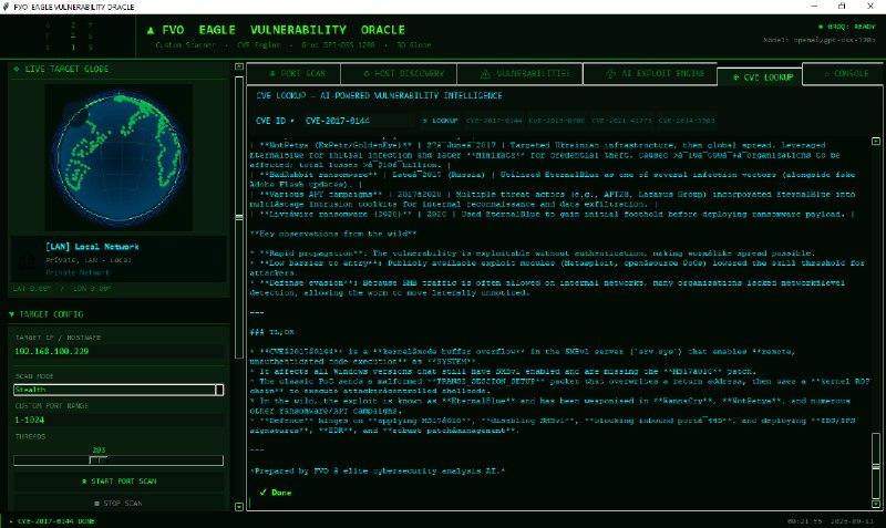 GitHub - taqi2508f-ui/FVO-ORACLE: FVO — Eagle Vulnerability Oracle: a custom Python/Tkinter vulnerability scanner with a nmap-free…