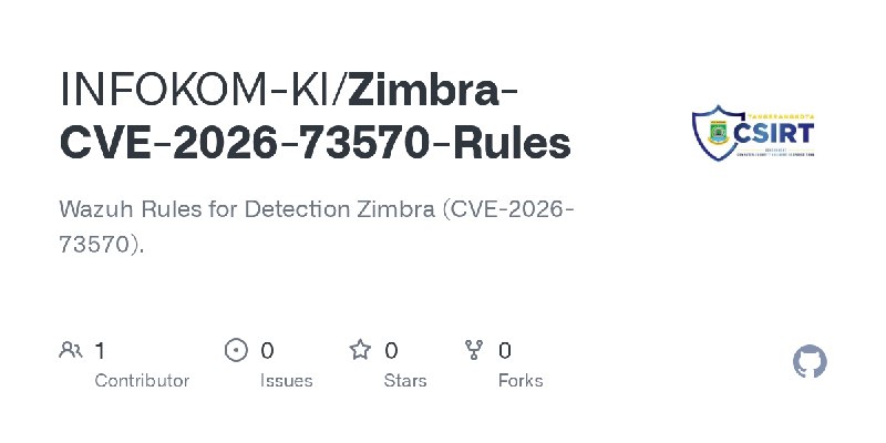 GitHub - INFOKOM-KI/Zimbra-CVE-2026-73570-Rules: Wazuh Rules for Detection Zimbra (CVE-2026-73570).