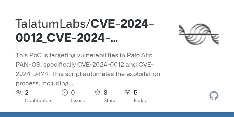 GitHub - TalatumLabs/CVE-2024-0012_CVE-2024-9474_PoC: This PoC is targeting vulnerabilities in Palo Alto PAN-OS, specifically CVE…