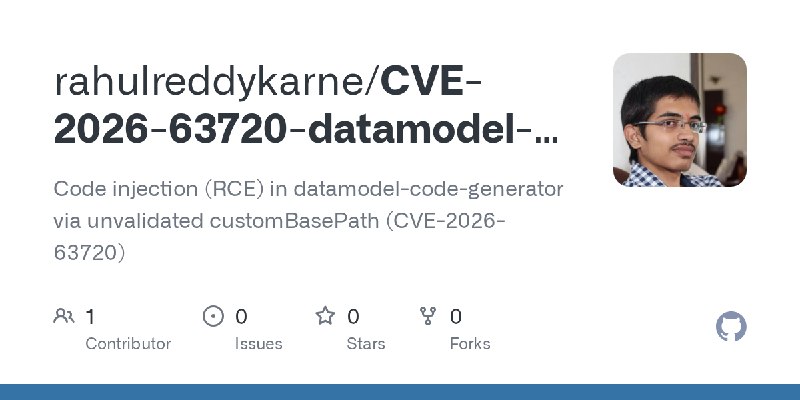 GitHub - rahulreddykarne/CVE-2026-63720-datamodel-code-generator: Code injection (RCE) in datamodel-code-generator via unvalidated…