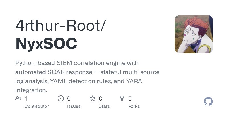 GitHub - 4rthur-Root/NyxSOC: Python-based SIEM correlation engine with automated SOAR response —  stateful multi-source log analysis…