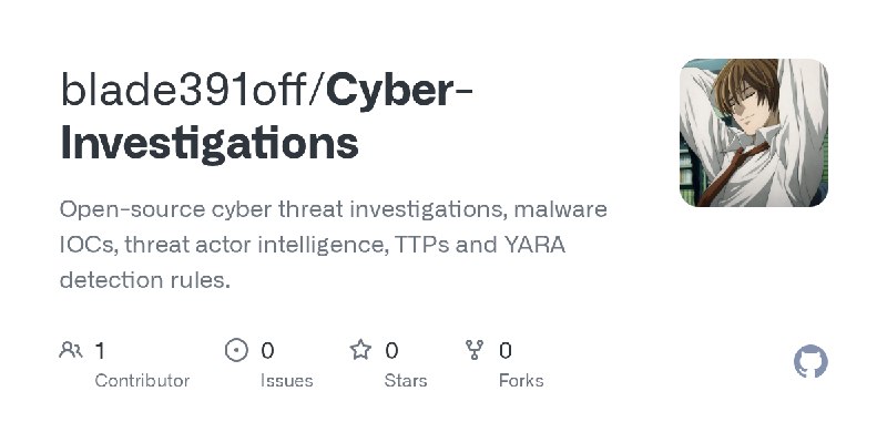 GitHub - blade391off/Cyber-Investigations: Open-source cyber threat investigations, malware IOCs, threat actor intelligence, TTPs…