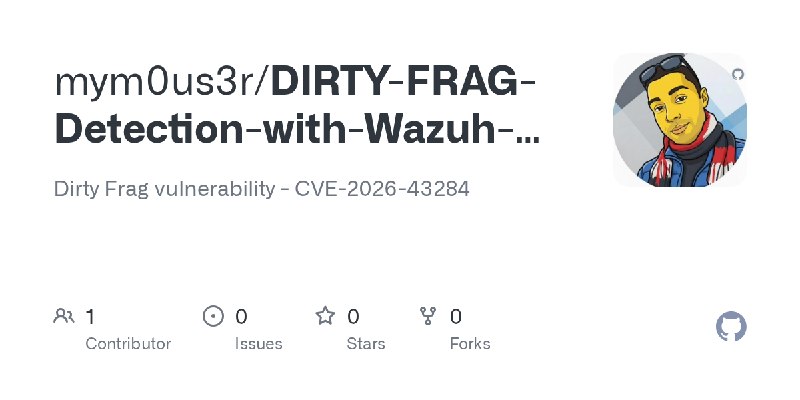 GitHub - mym0us3r/DIRTY-FRAG-Detection-with-Wazuh-4.14.4: Dirty Frag vulnerability - CVE-2026-43284