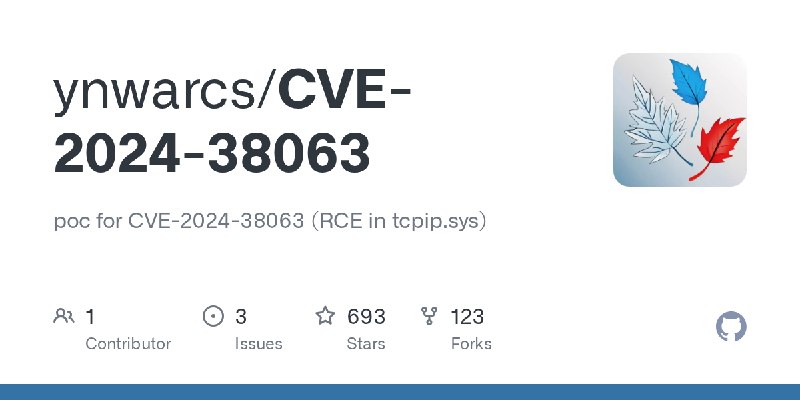 GitHub - ynwarcs/CVE-2024-38063: poc for CVE-2024-38063 (RCE in tcpip.sys)
