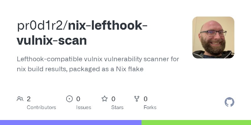 GitHub - pr0d1r2/nix-lefthook-vulnix-scan: Lefthook-compatible vulnix vulnerability scanner for nix build results, packaged as…