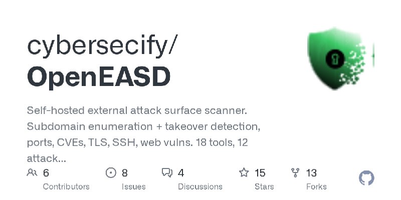 GitHub - cybersecify/OpenEASD: Self-hosted external attack surface scanner. Subdomain enumeration + takeover detection, ports,…