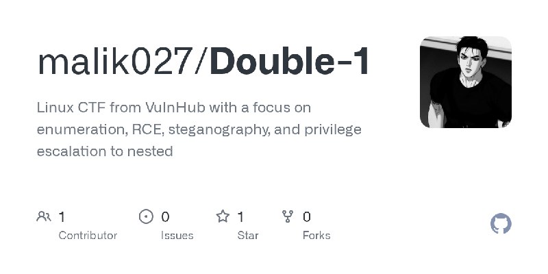 GitHub - malik027/Double-1: Linux CTF from VulnHub with a focus on enumeration, RCE, steganography, and privilege escalation to…