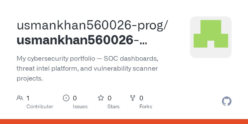 GitHub - usmankhan560026-prog/usmankhan560026-prog.github.io: My cybersecurity portfolio — SOC dashboards, threat intel platform…