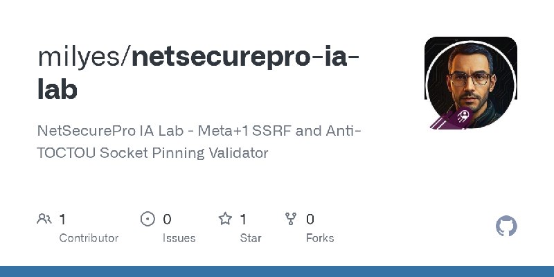 GitHub - milyes/netsecurepro-ia-lab: NetSecurePro IA Lab - Meta+1 SSRF and Anti-TOCTOU Socket Pinning Validator