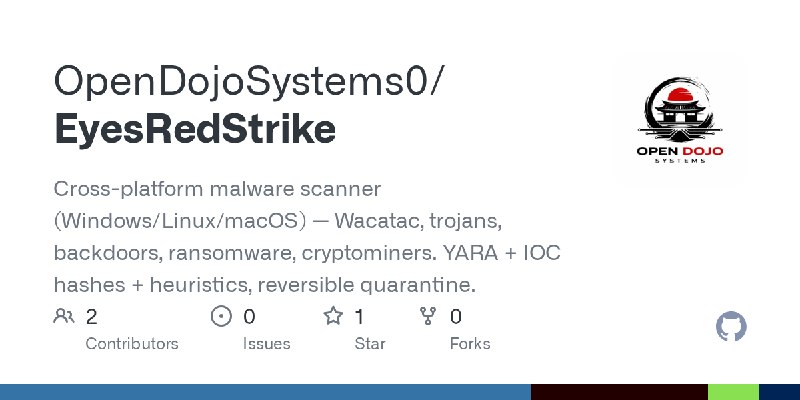 GitHub - OpenDojoSystems0/EyesRedStrike: Cross-platform malware scanner (Windows/Linux/macOS) — Wacatac, trojans, backdoors, ransomware…