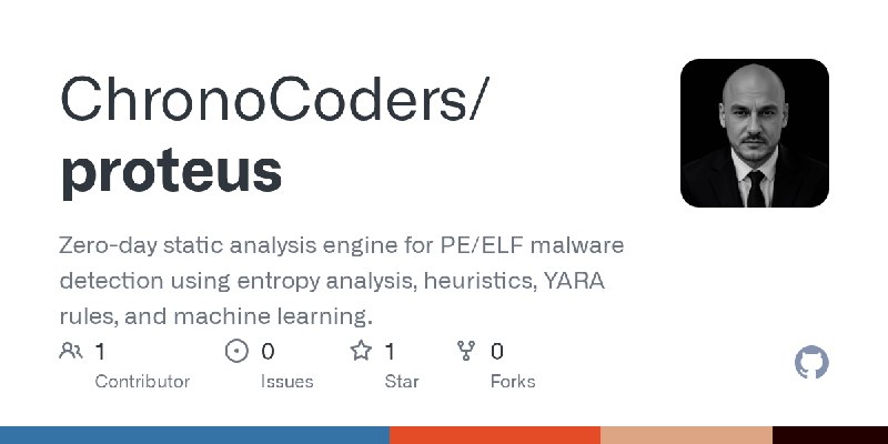 GitHub - ChronoCoders/proteus: Zero-day static analysis engine for PE/ELF malware detection using entropy analysis, heuristics…