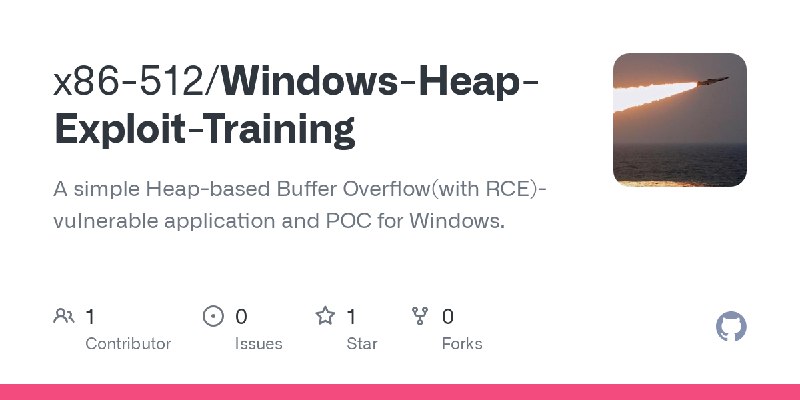 GitHub - x86-512/Windows-Heap-Exploit-Training: A simple Heap-based Buffer Overflow(with RCE)-vulnerable application and POC for…
